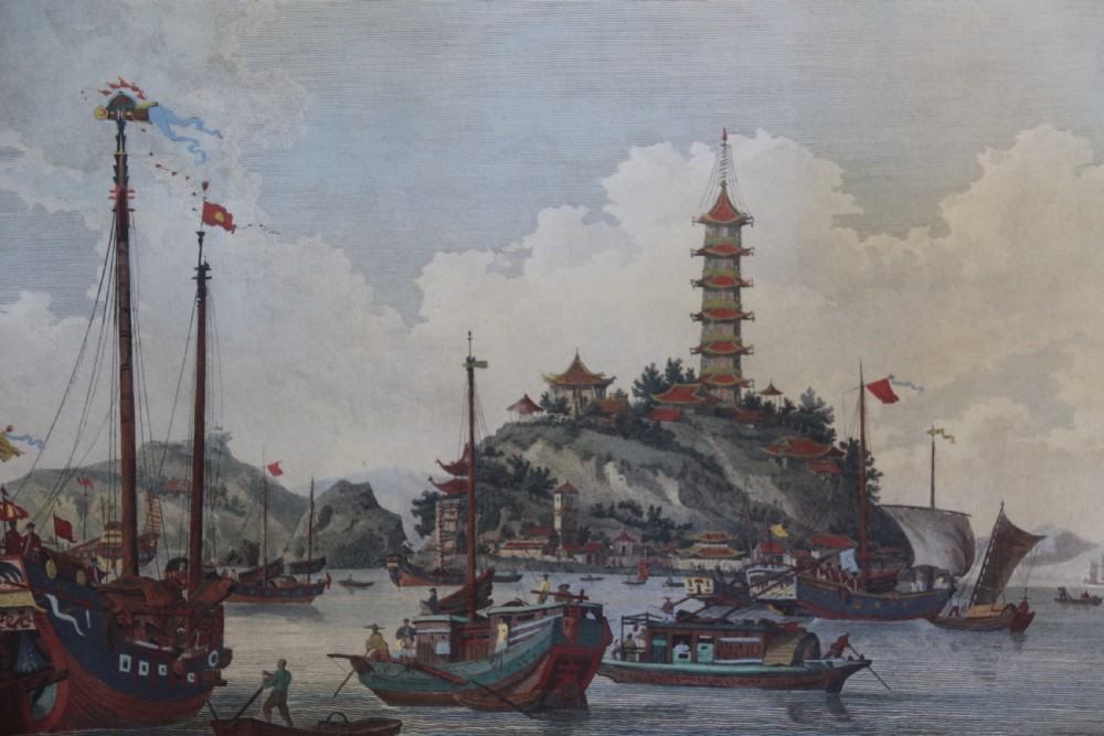 A decorative pair of coloured prints showing early views of China View XXVI