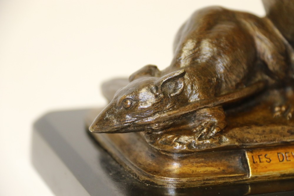 A fine 19th century French bronze Ink stand of two rats and an egg View IX