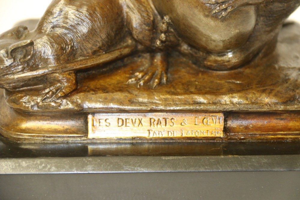 A fine 19th century French bronze Ink stand of two rats and an egg View X