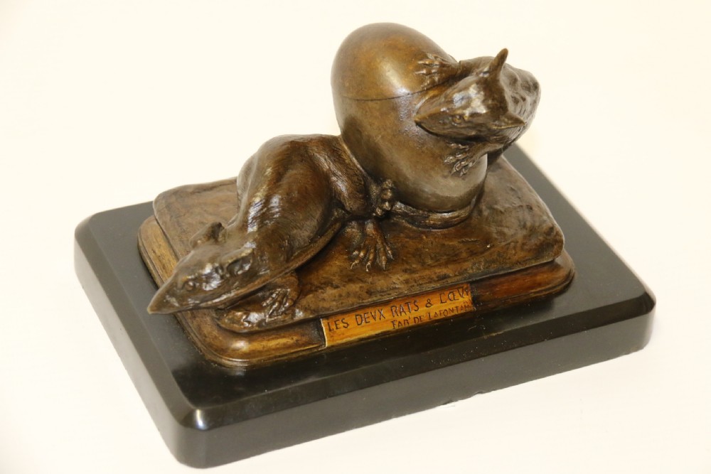 A fine 19th century French bronze Ink stand of two rats and an egg View XII