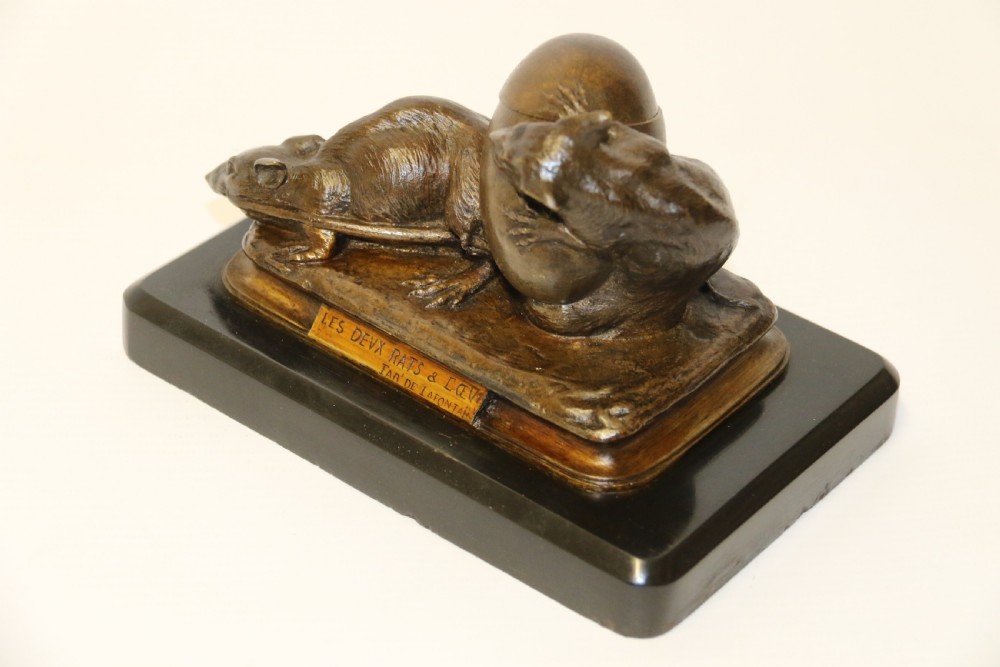 A fine 19th century French bronze Ink stand of two rats and an egg View XIII