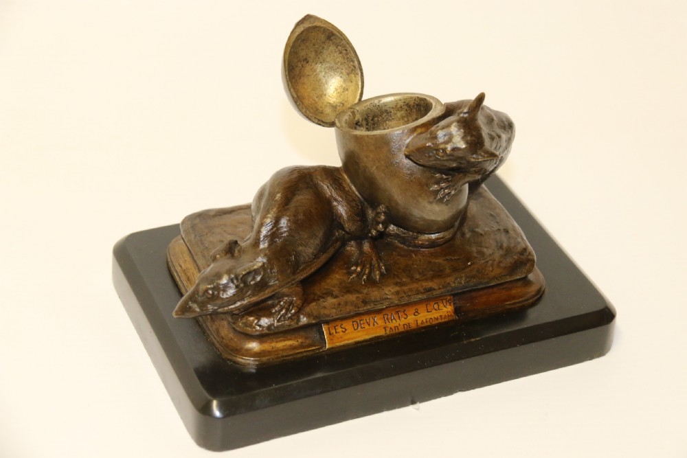 A fine 19th century French bronze Ink stand of two rats and an egg View XIV