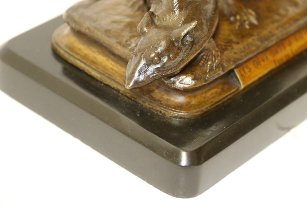 A fine 19th century French bronze Ink stand of two rats and an egg View XVI