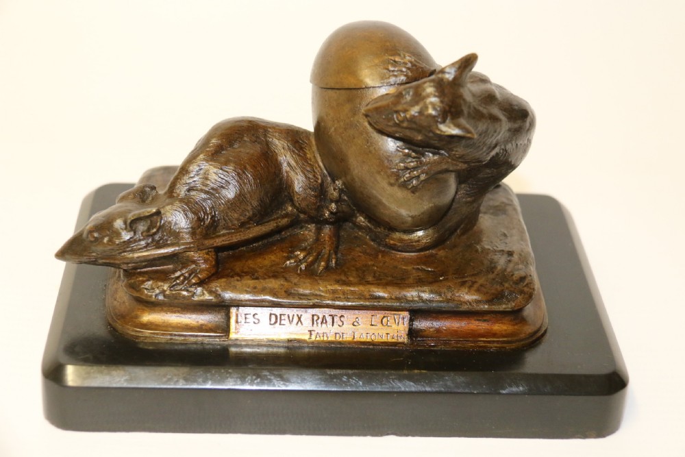 A fine 19th century French bronze Ink stand of two rats and an egg View XVIII