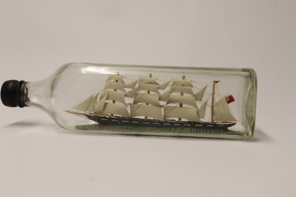 Amazing quality model ship in a bottle, Circa 1920 View II