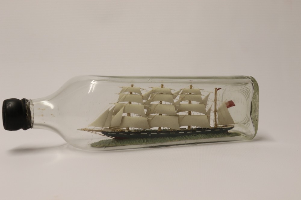 Amazing quality model ship in a bottle, Circa 1920 View III