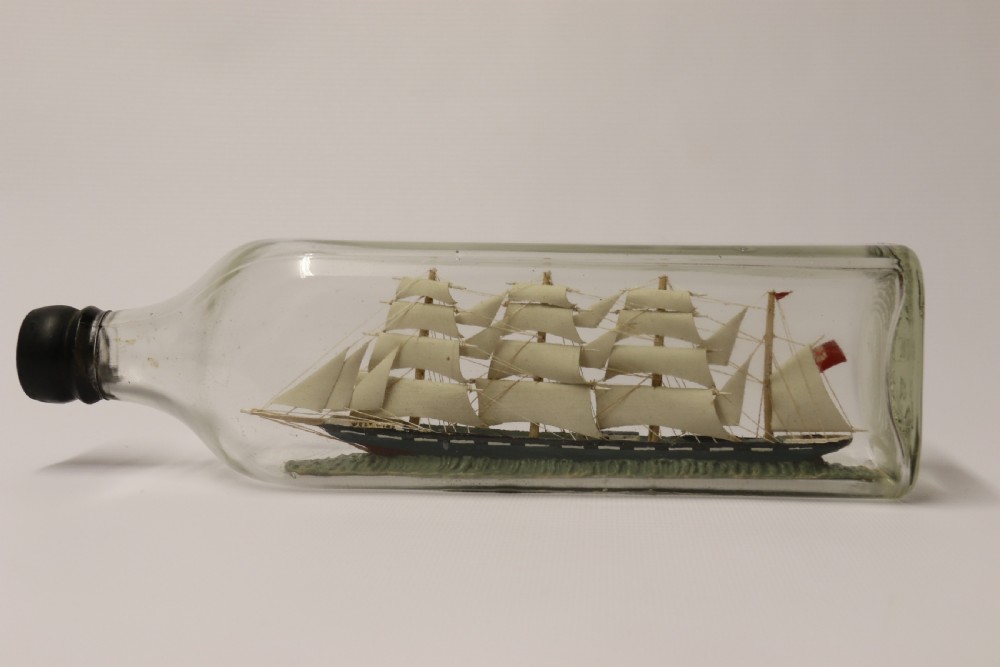 Amazing quality model ship in a bottle, Circa 1920 View XII