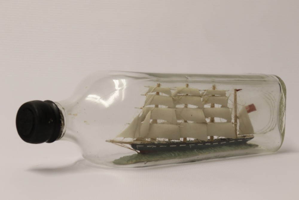 Amazing quality model ship in a bottle, Circa 1920 View XIV