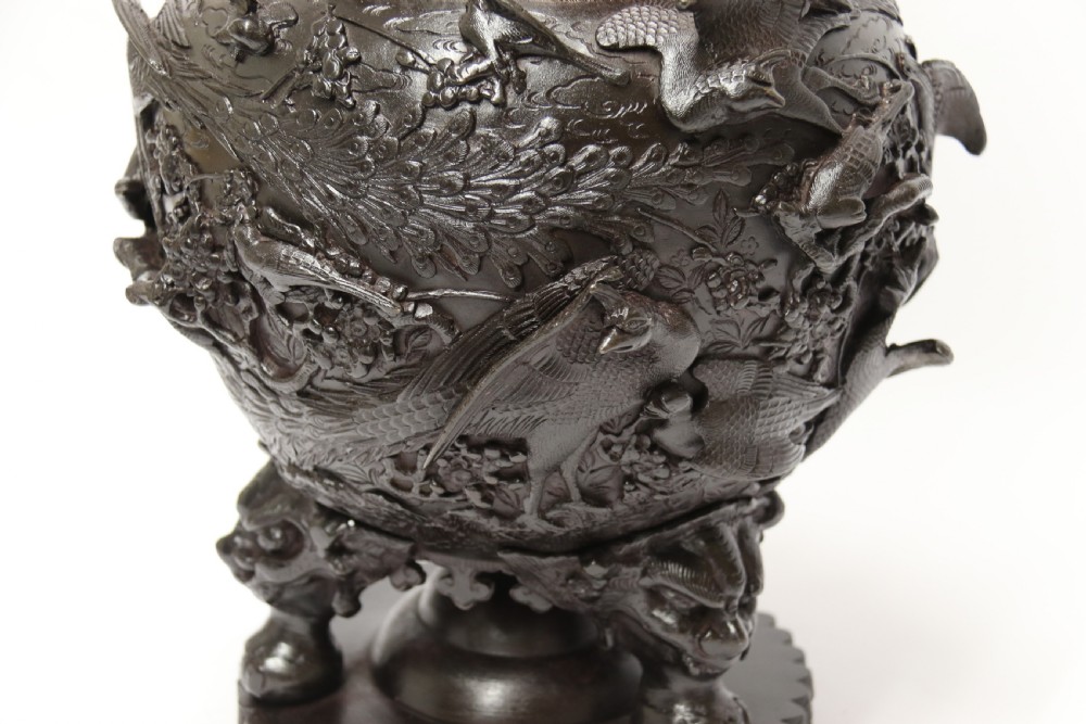 A large and impressive Japanese Meiji period bronze censer View XV