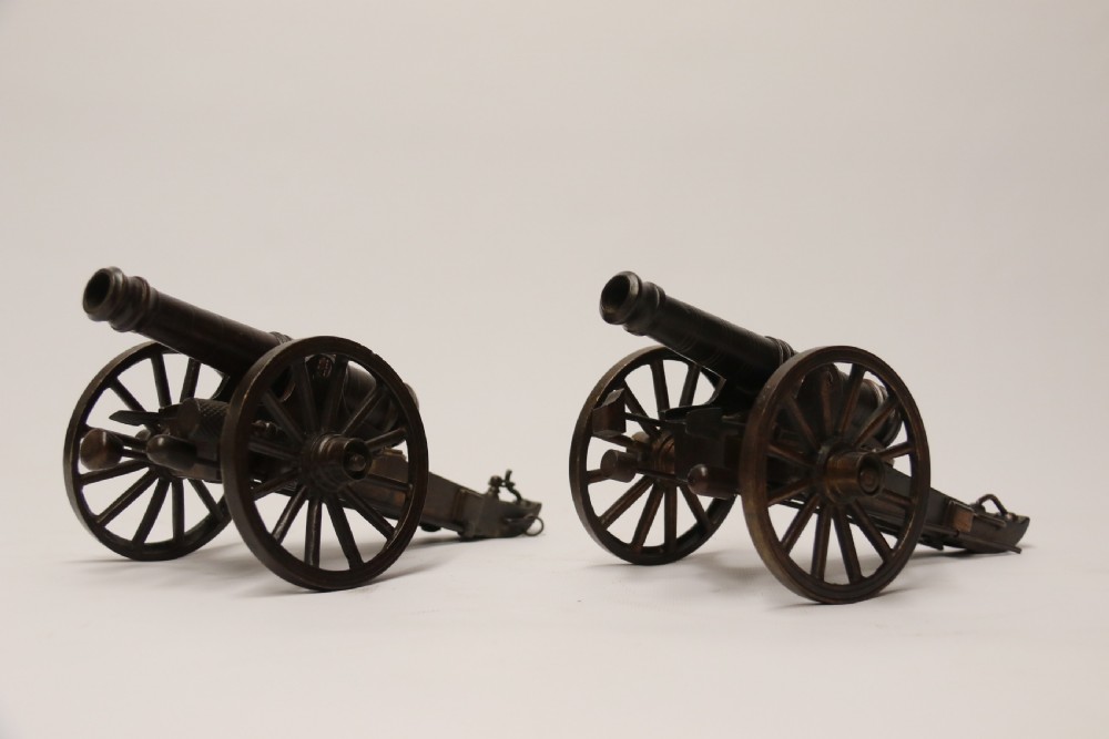 A rare pair of French mid 19th C bronze model cannons
