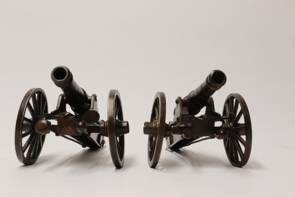 A rare pair of French mid 19th C bronze model cannons View III
