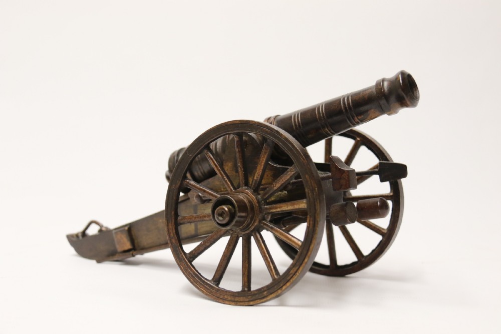 A rare pair of French mid 19th C bronze model cannons View X