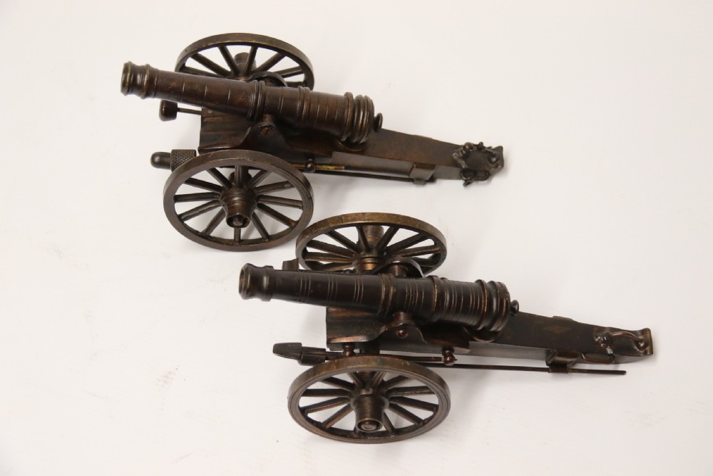 A rare pair of French mid 19th C bronze model cannons View XX