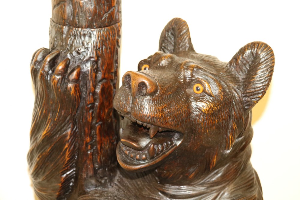 A highly decorative black forest carved wood bear hall stand  View II