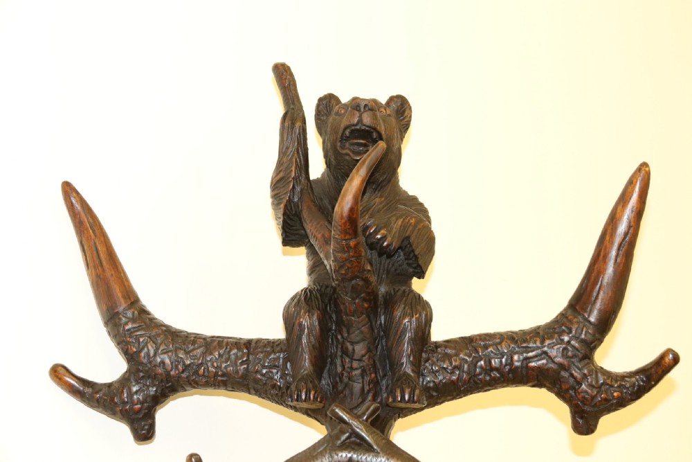 A highly decorative black forest carved wood bear hall stand  View III