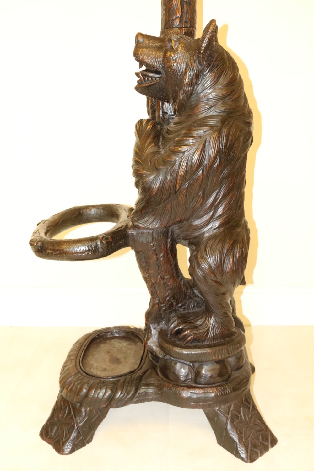 A highly decorative black forest carved wood bear hall stand  View VI