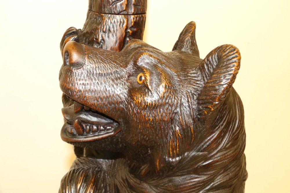 A highly decorative black forest carved wood bear hall stand  View VII