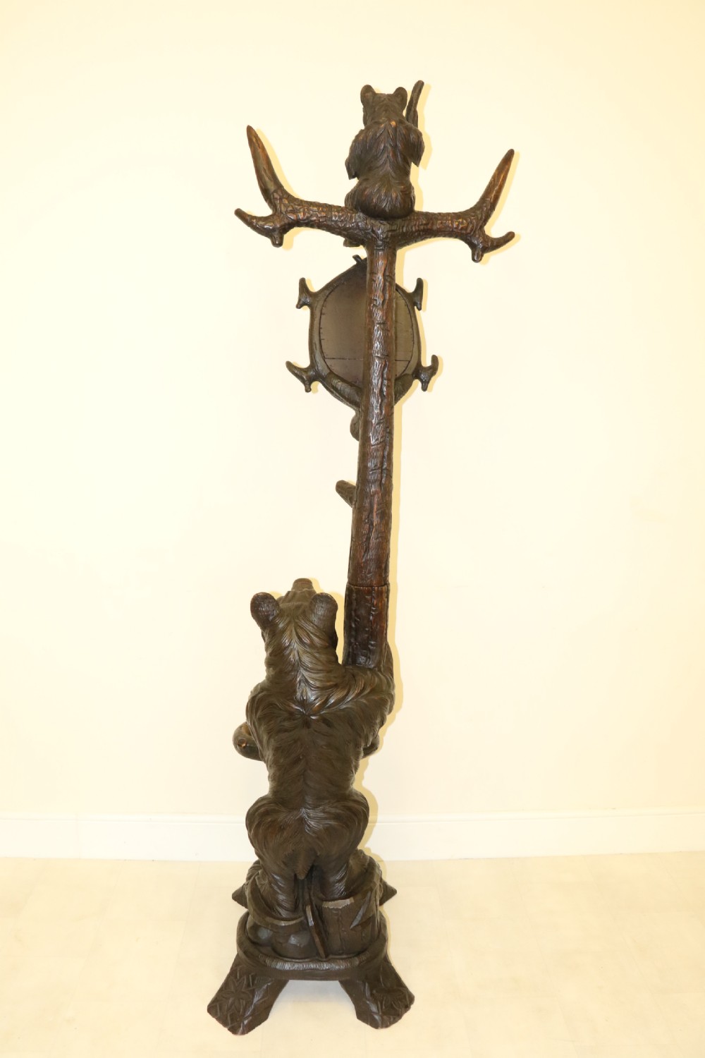 A highly decorative black forest carved wood bear hall stand  View VIII