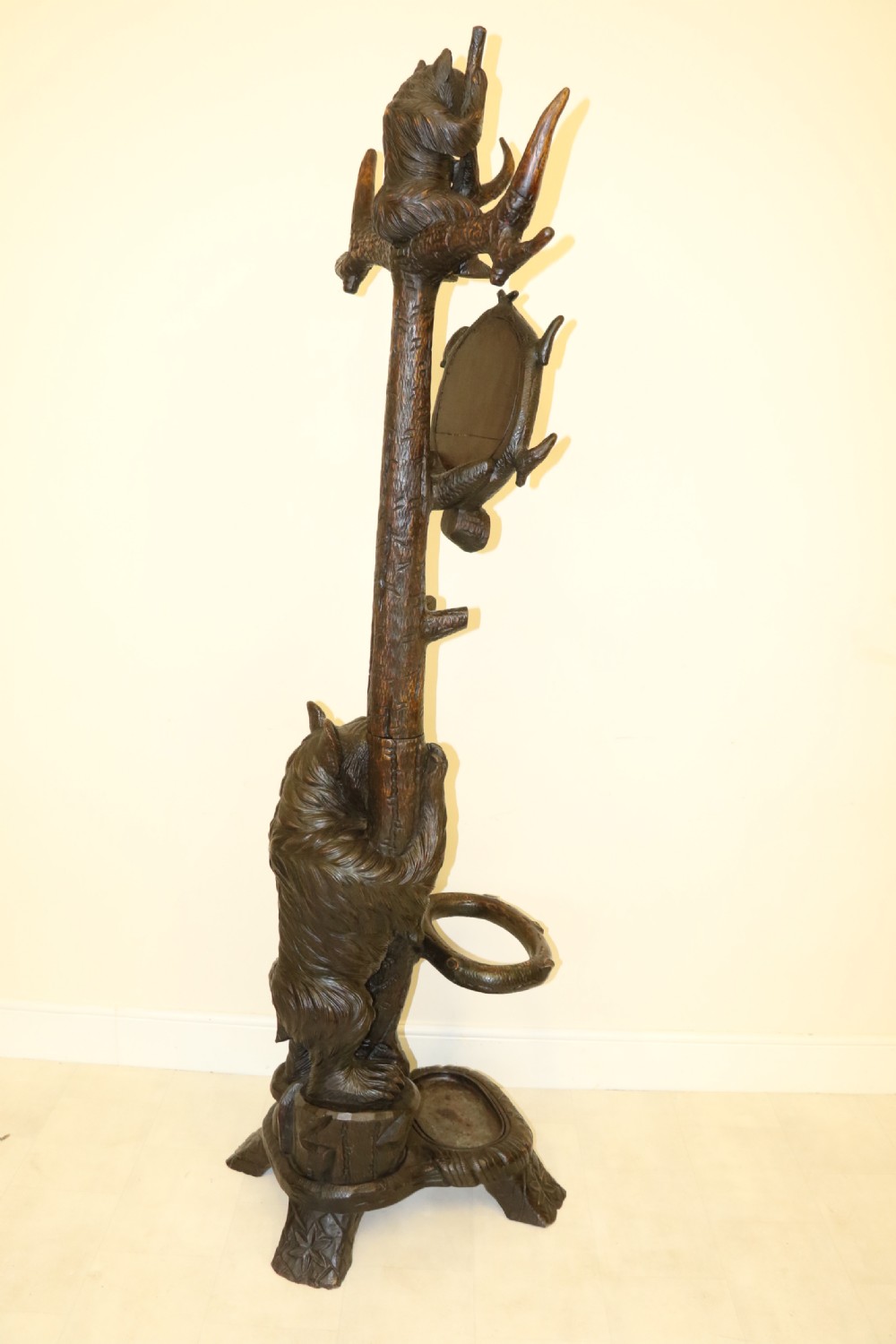 A highly decorative black forest carved wood bear hall stand  View IX