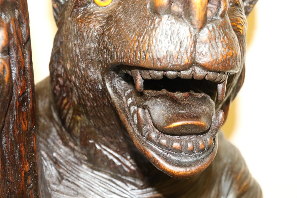 A highly decorative black forest carved wood bear hall stand  View XIV