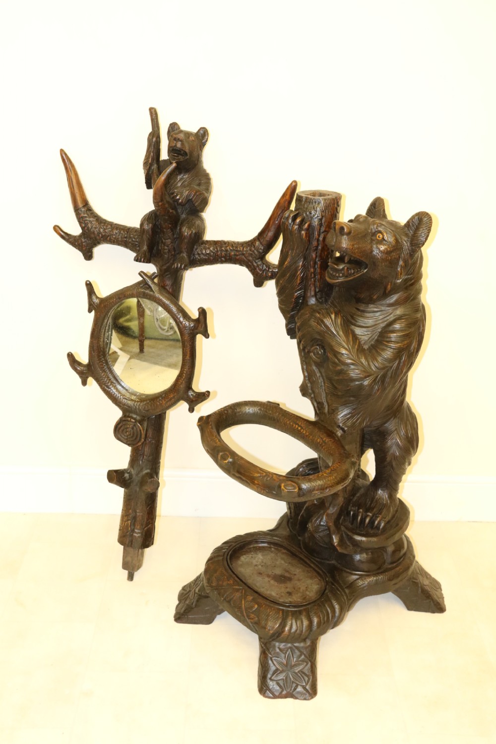 A highly decorative black forest carved wood bear hall stand  View XVIII