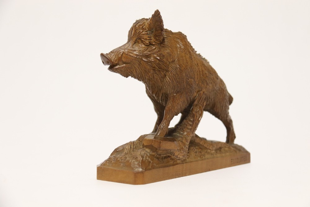 A fine Black Forest limewood carved study of a boar. View VII