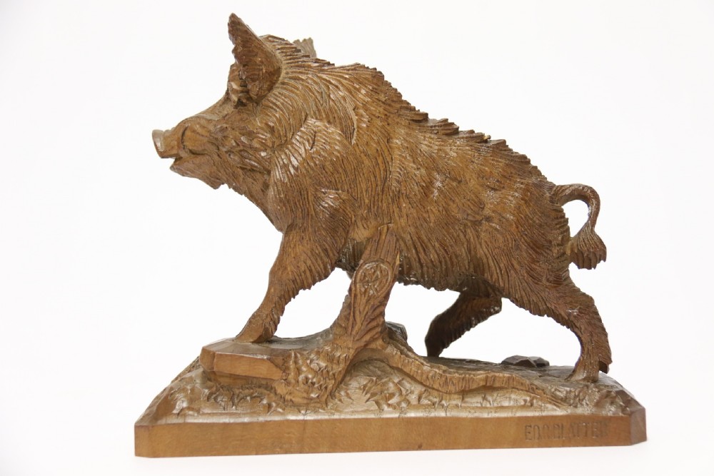 A fine Black Forest limewood carved study of a boar. View VIII