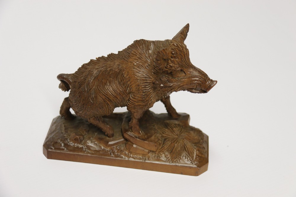 A fine Black Forest limewood carved study of a boar. View XIII