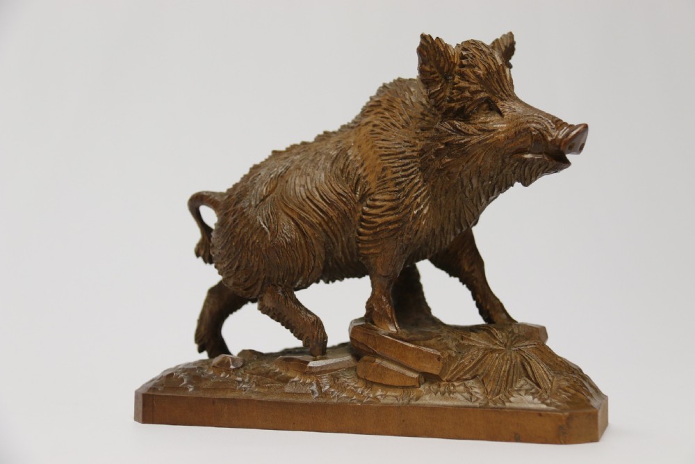 A fine Black Forest limewood carved study of a boar. View XIV