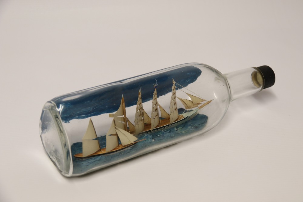 A fine folk art diorama with twin ships in a bottle, c 1930 View III