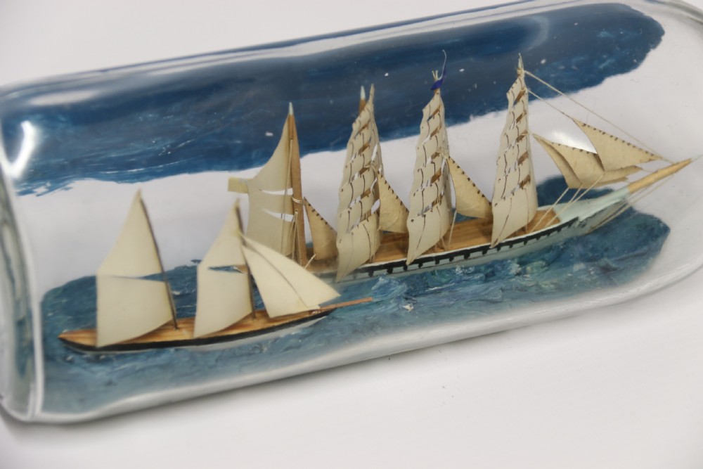 A fine folk art diorama with twin ships in a bottle, c 1930 View VIII