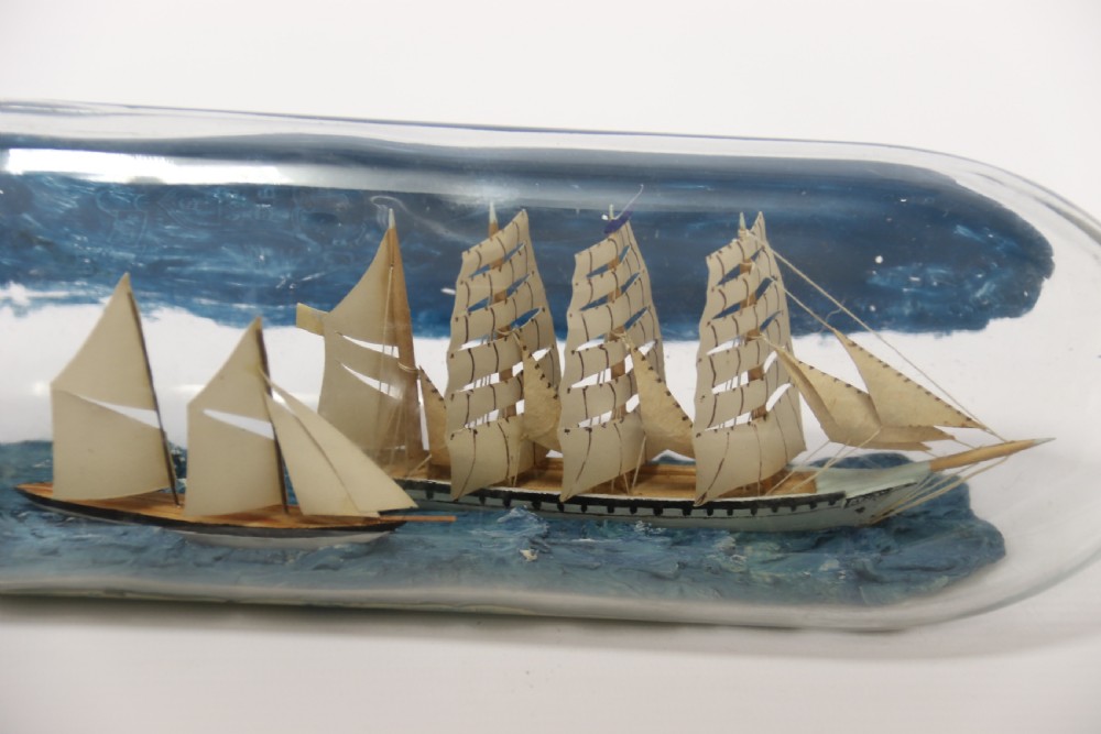 A fine folk art diorama with twin ships in a bottle, c 1930 View XI