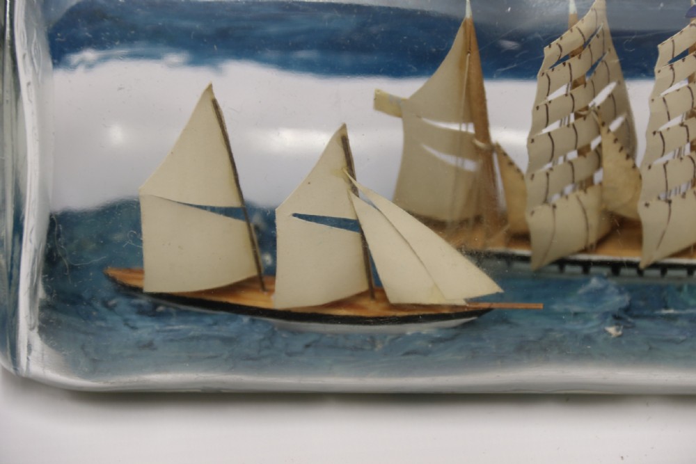 A fine folk art diorama with twin ships in a bottle, c 1930 View XII