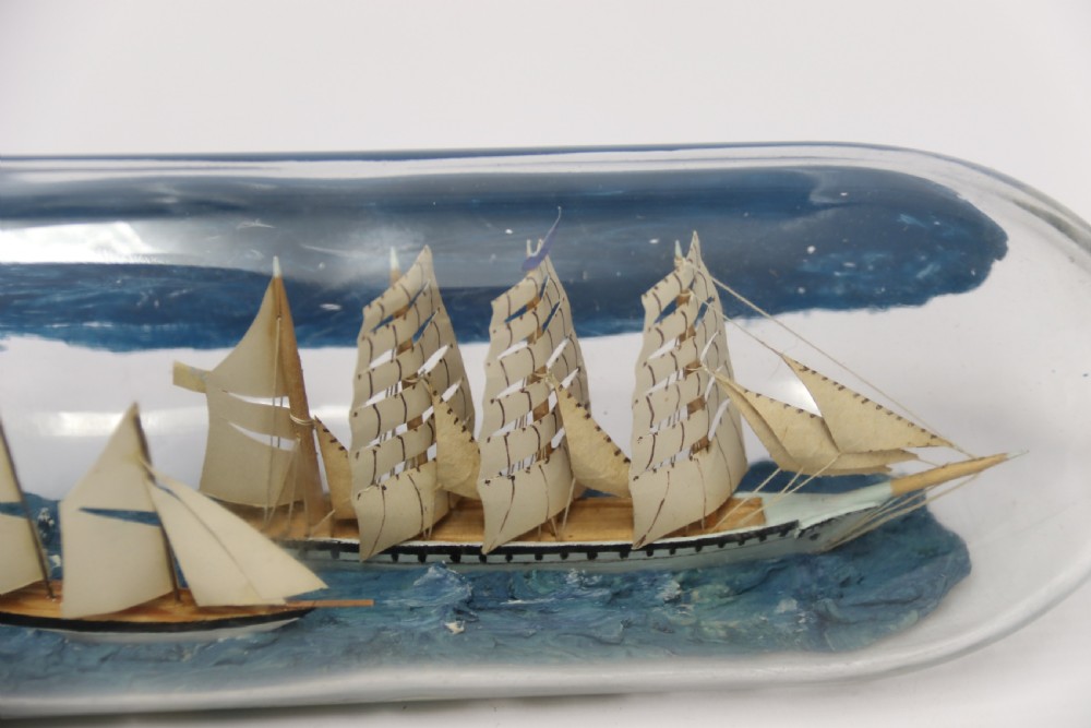 A fine folk art diorama with twin ships in a bottle, c 1930 View XIII