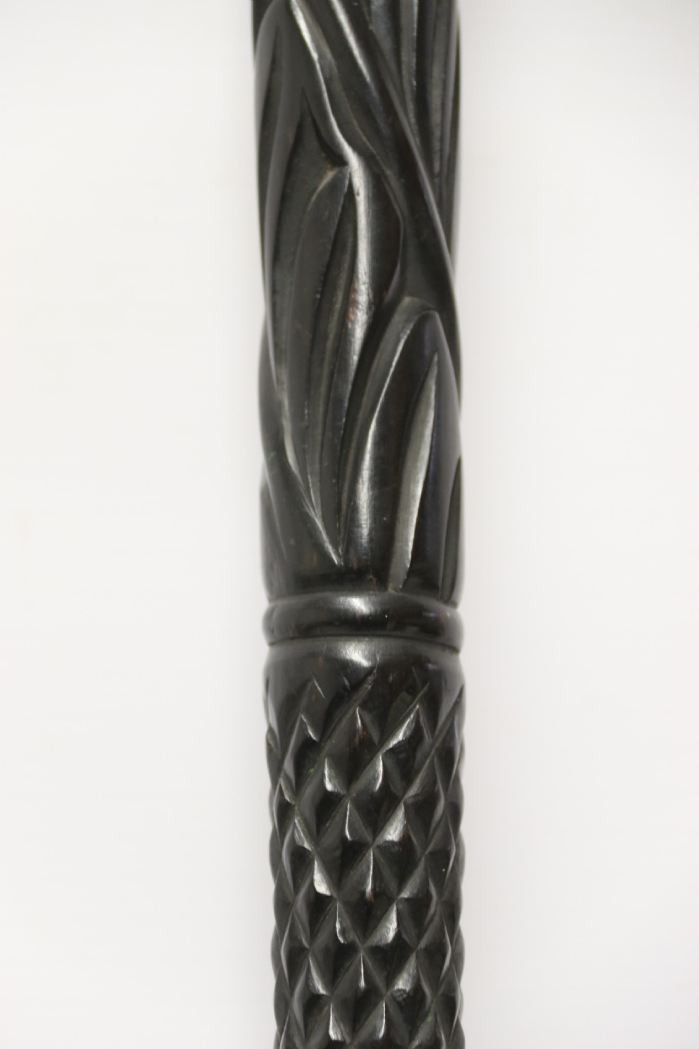 A decorative Raj period Indian carved ebony walking stick View VI