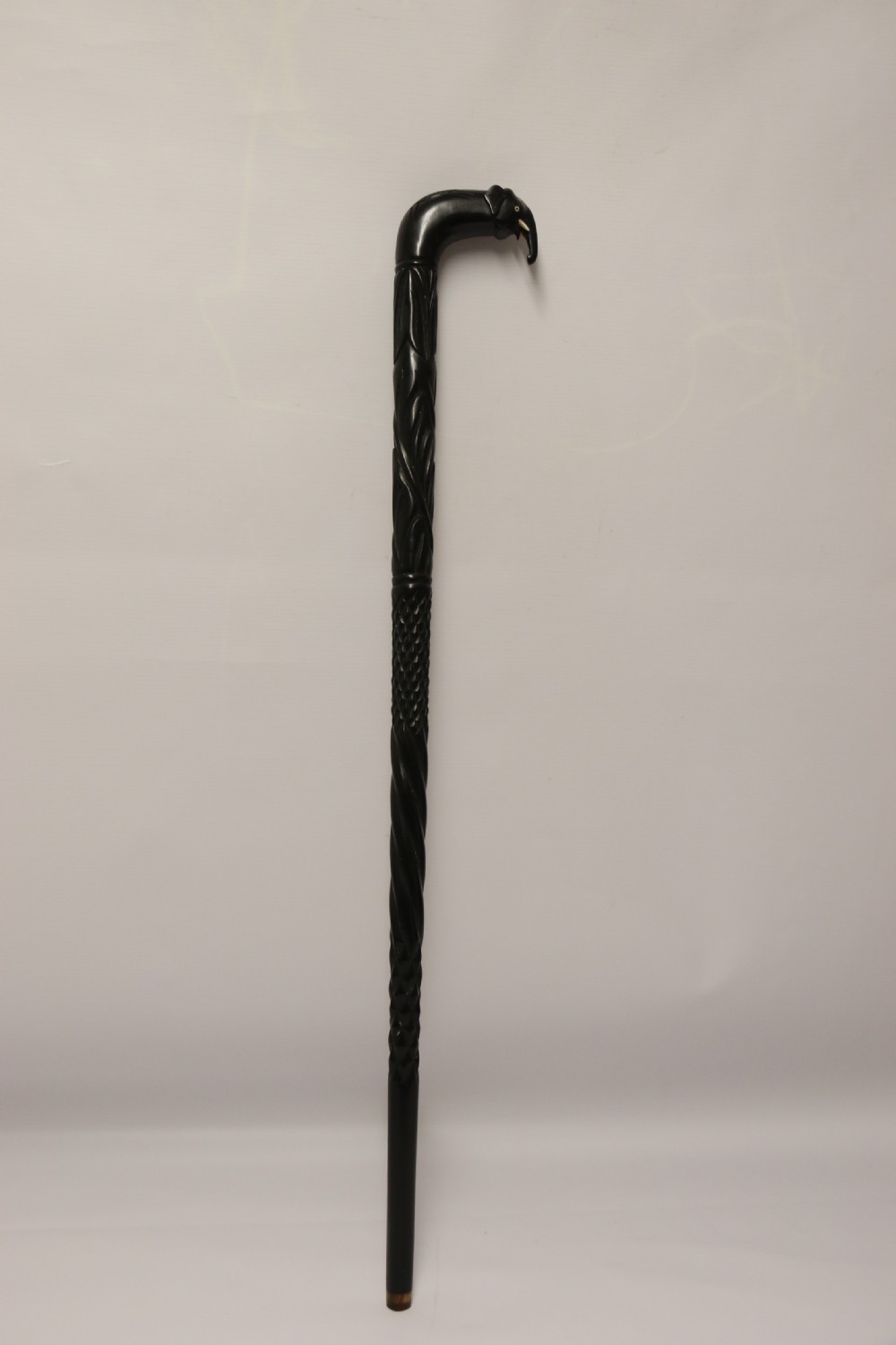 A decorative Raj period Indian carved ebony walking stick View XI