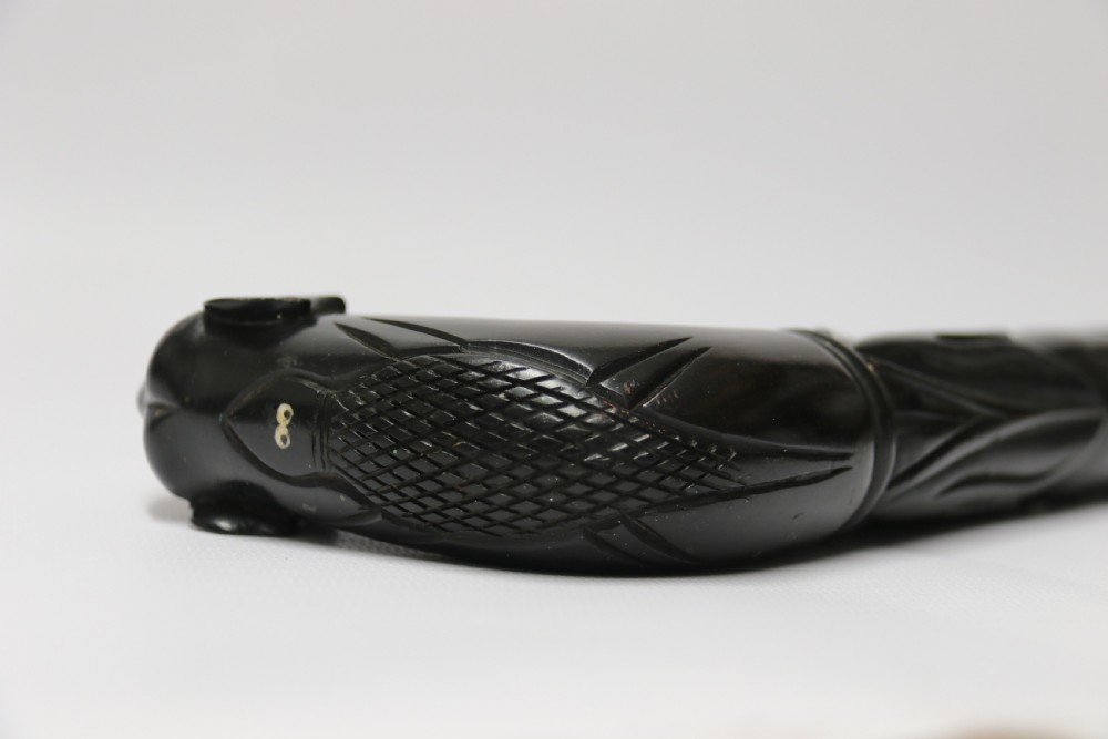 A decorative Raj period Indian carved ebony walking stick View XVIII