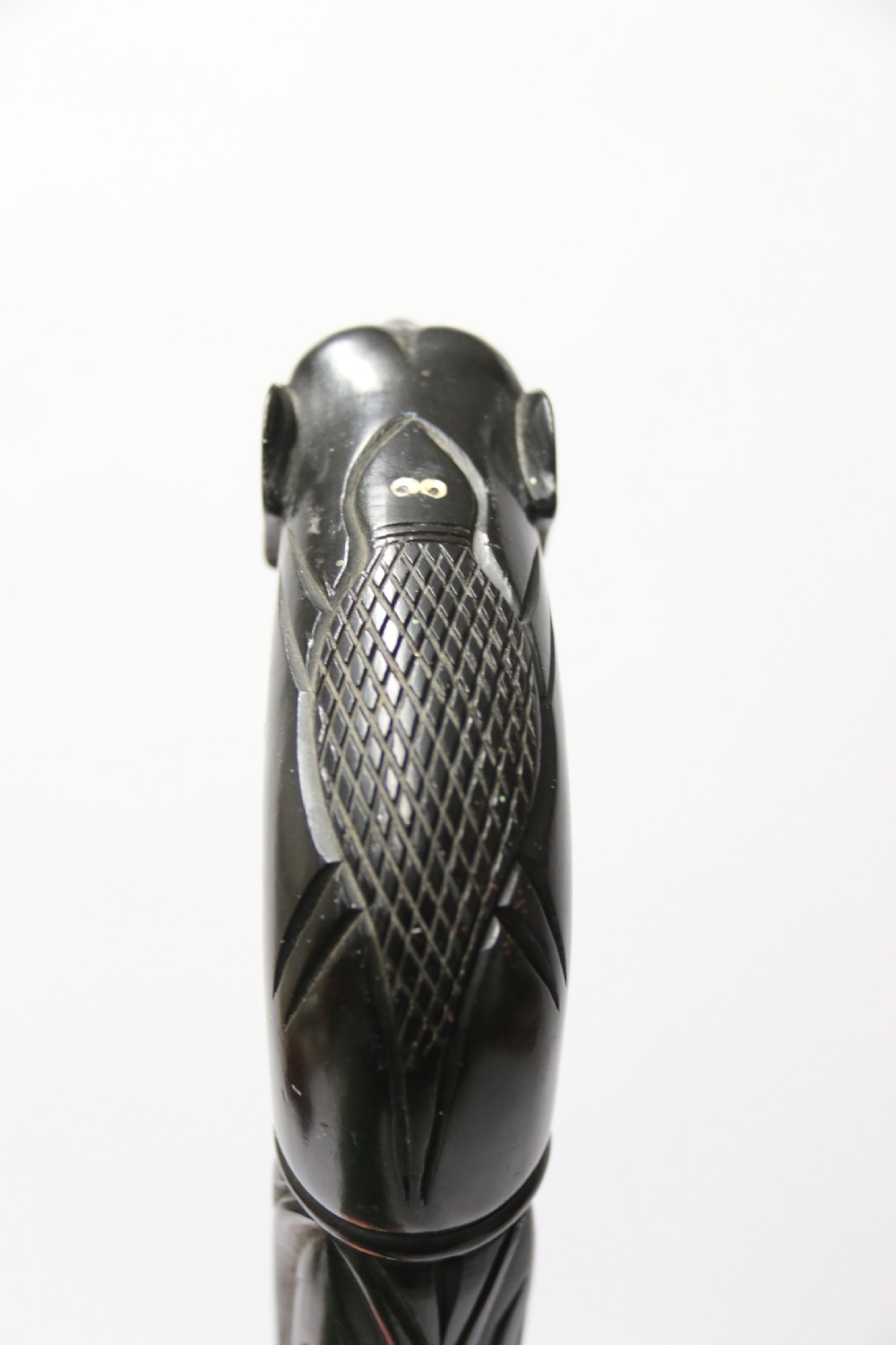 A decorative Raj period Indian carved ebony walking stick View XIX