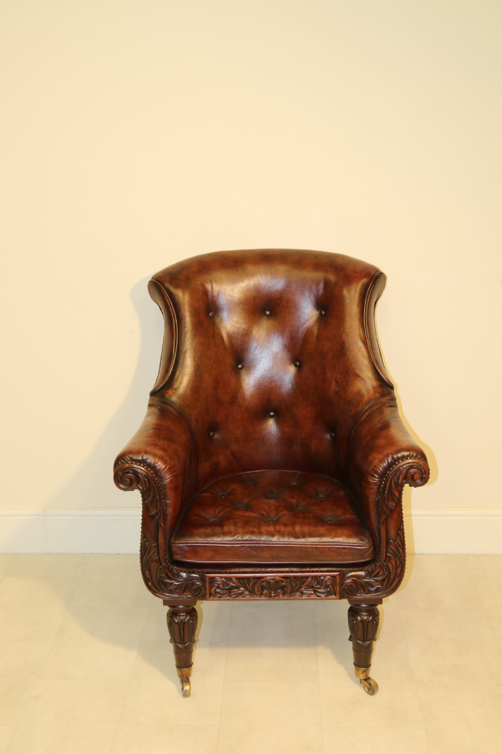English Library Arm Chair, leather upholstered, Regency period View II