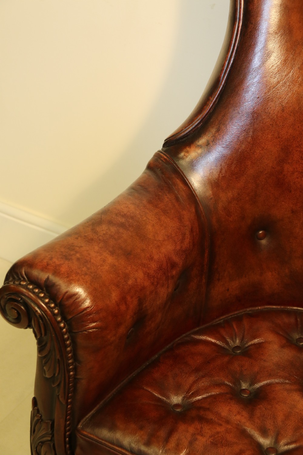 English Library Arm Chair, leather upholstered, Regency period View IX