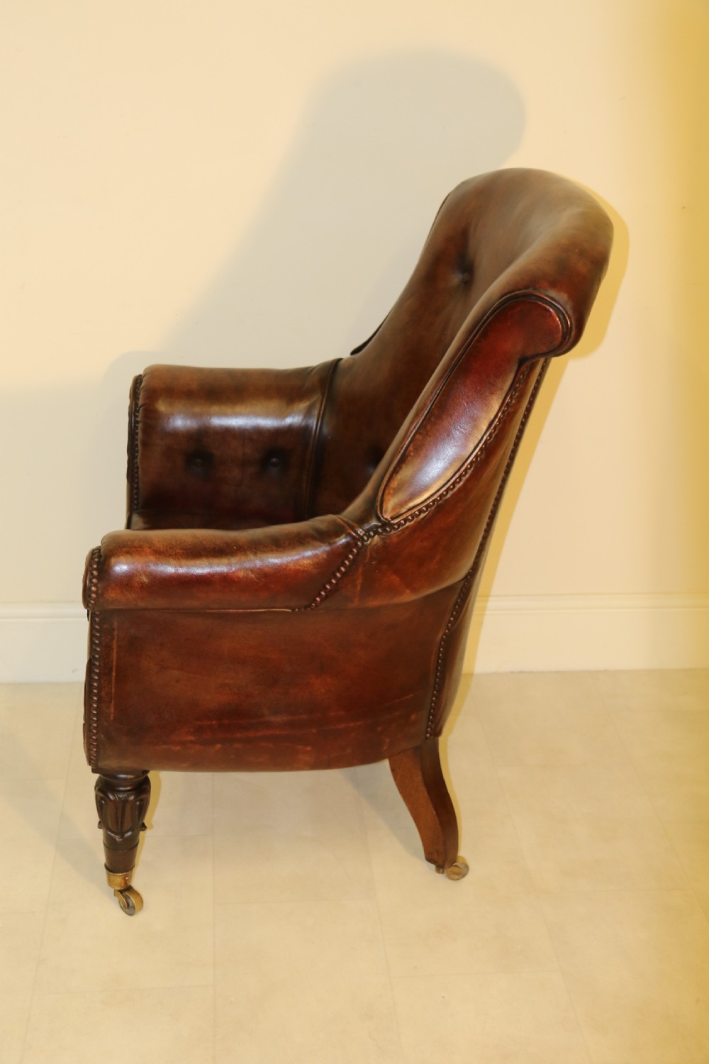 English Library Arm Chair, leather upholstered, Regency period View X
