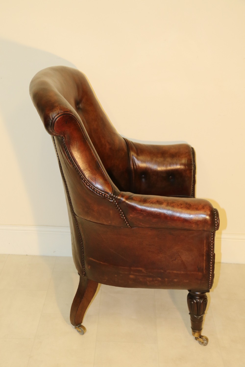 English Library Arm Chair, leather upholstered, Regency period View XII