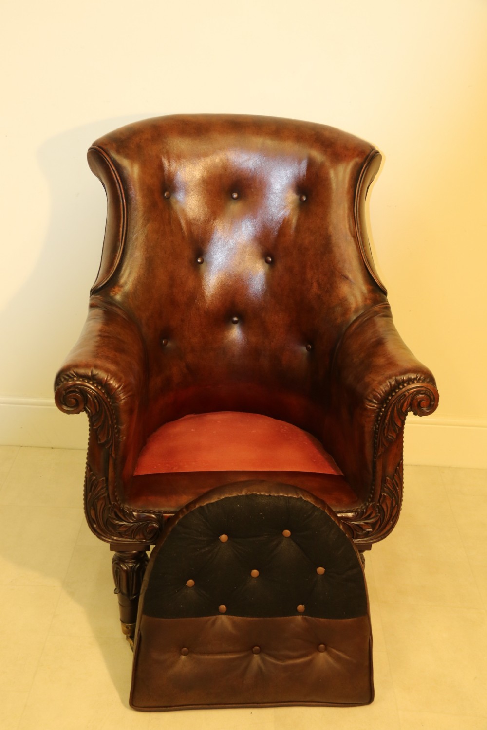 English Library Arm Chair, leather upholstered, Regency period View XIII