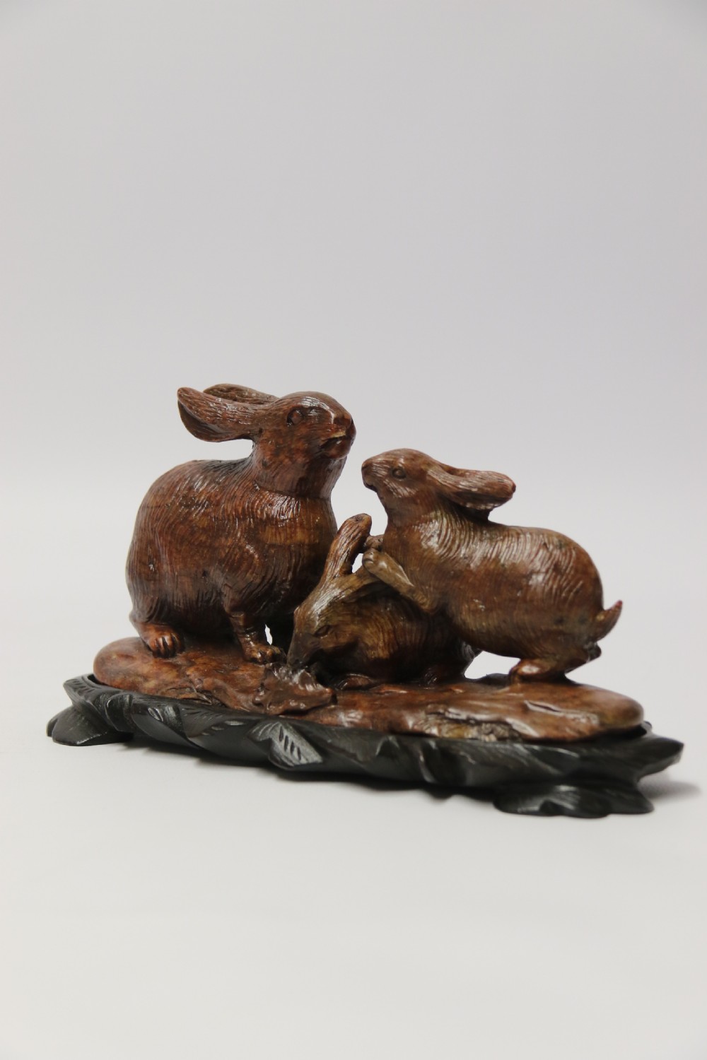 A 19th century Chinese carved soapstone Rabbit  group   View V