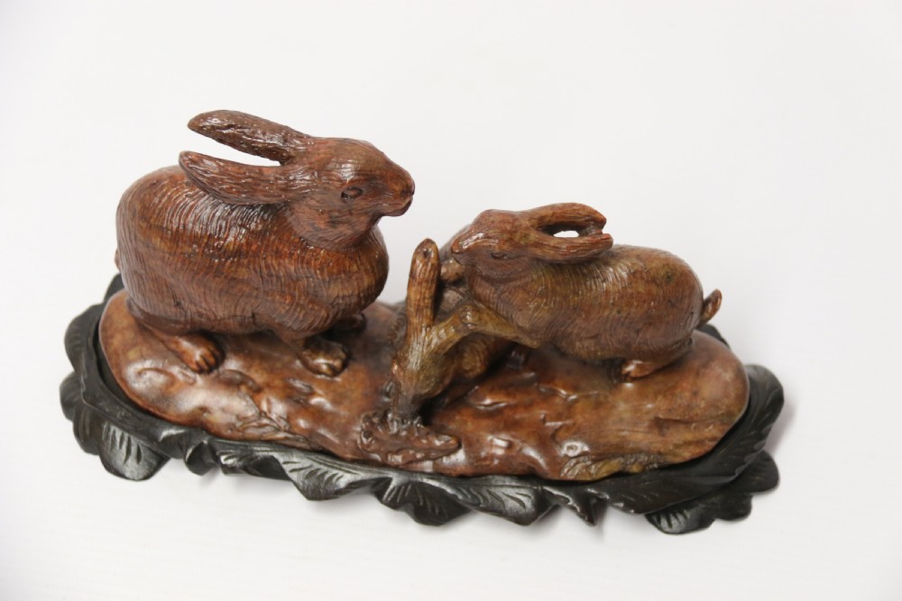 A 19th century Chinese carved soapstone Rabbit  group   View XI