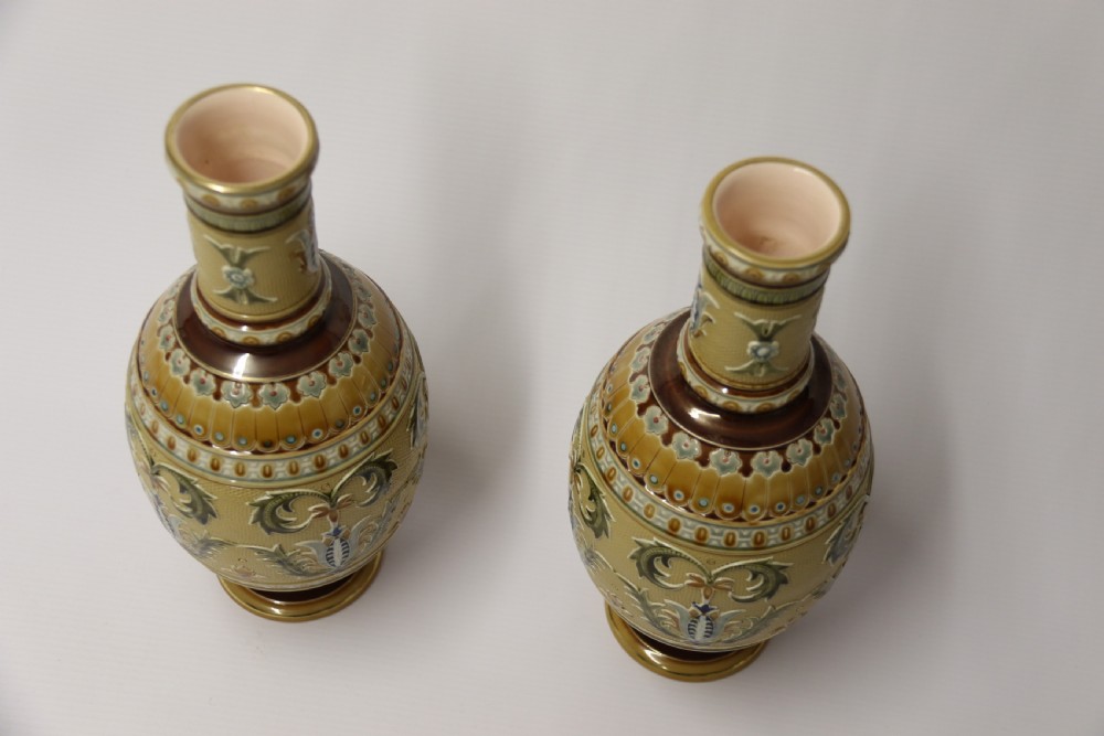A superb pair of late 19th C German Mettlach Pottery vases View VI