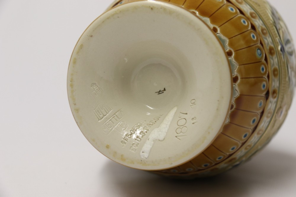 A superb pair of late 19th C German Mettlach Pottery vases View VII