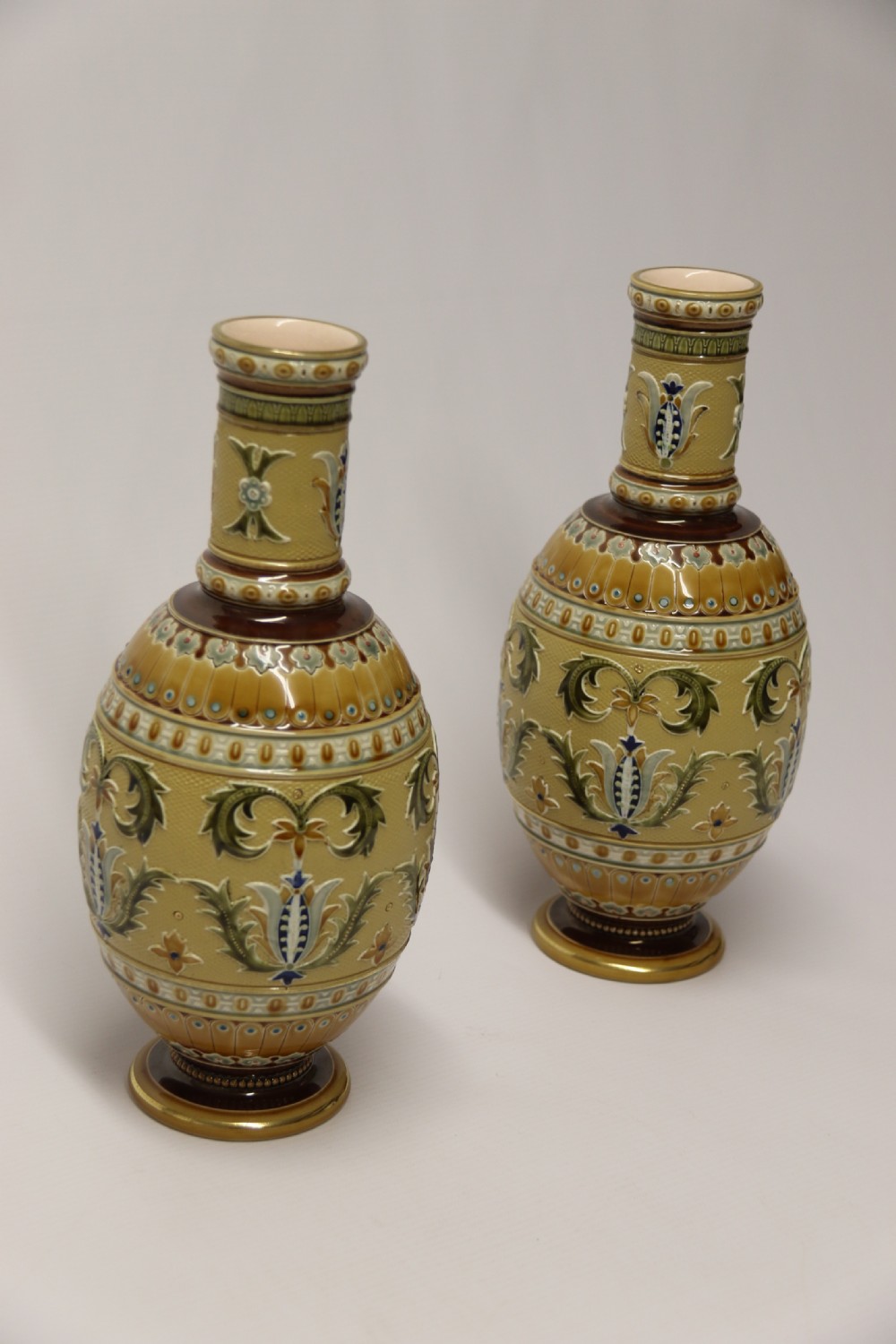 A superb pair of late 19th C German Mettlach Pottery vases View VIII