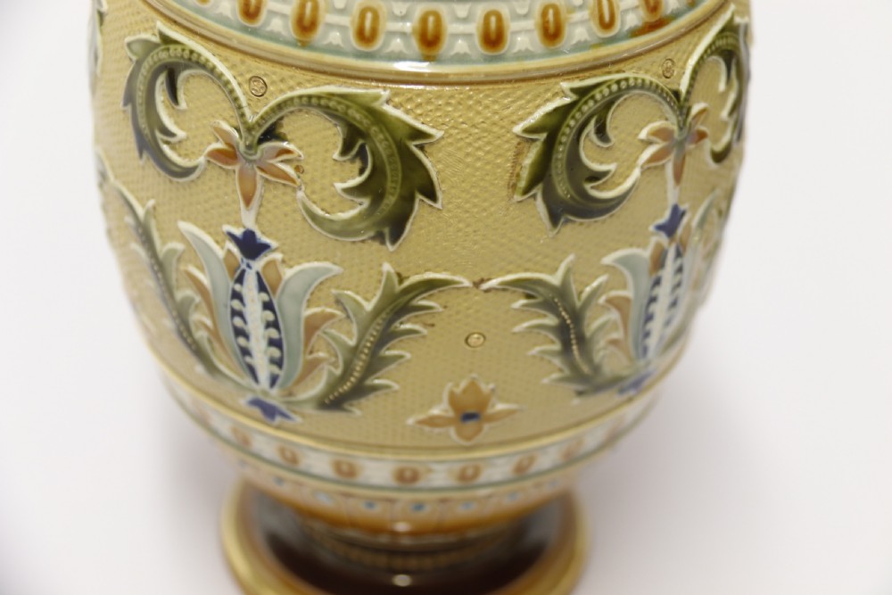 A superb pair of late 19th C German Mettlach Pottery vases View XI