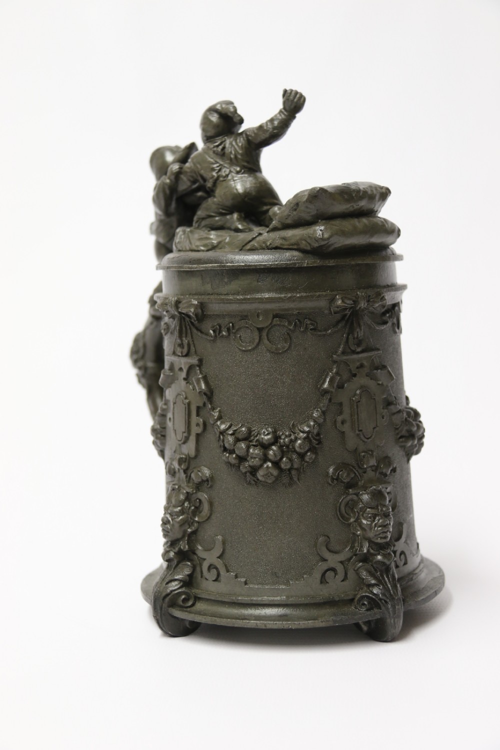 A rare German 19th C historical military commemorative pewter stein View IV
